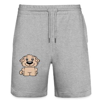 chien assis mignon petit chiot heureux animal de compagnie - Short de jogging bio TRAINER Stanley/Stella unisexe - gris chiné - Devant - Nik (191cm) & Marisol (170cm)