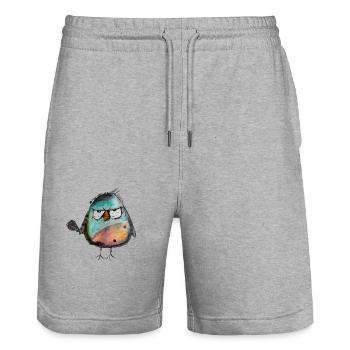 Angry Bird Watercolor Hand Painted Bird Sparrow - Stanley/Stella Trainer Unisex Organic Jogging Shorts - heather grey - Front - Nik (191cm) & Marisol (170cm)