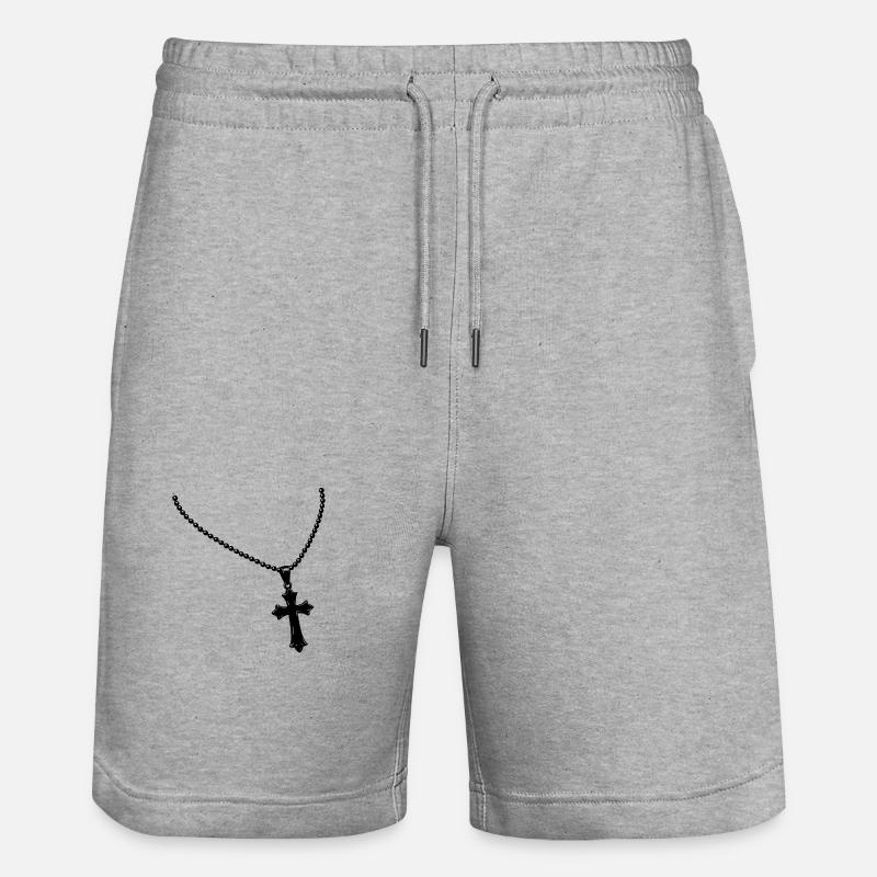 Collier avec croix - Short de jogging bio TRAINER Stanley/Stella unisexe - gris chiné