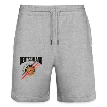 Retro Soccer | Deutschland Flag Stripes - Stanley/Stella Trainer Unisex Organic Jogging Shorts - heather grey - Front - Nik (191cm) & Marisol (170cm)
