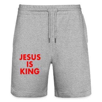 Jesus is king - Stanley/Stella Unisex Bio Joggingshorts Trainer  - Grau meliert - Vorne - Nik (191cm) & Marisol (170cm)