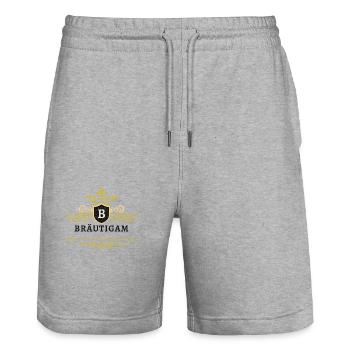 Bräutigam B 2025 - Männer - JGA Premium Shop - Stanley/Stella Unisex Bio Joggingshorts Trainer  - Grau meliert - Vorne - Nik (191cm) & Marisol (170cm)