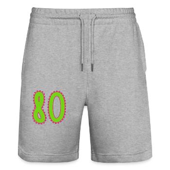 80. 80 YEARS. 80th ANNIVERSARY. 80 YEARS ANNIVERSARY. - Stanley/Stella Trainer Unisex Organic Jogging Shorts - heather grey - Front - Nik (191cm) & Marisol (170cm)