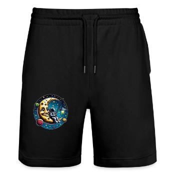 Astronaut sits on moon and fishes a UFO - Stanley/Stella Trainer Unisex Organic Jogging Shorts - black - Front - Nik (191cm) & Marisol (170cm)