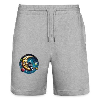 Un astronaute s’assoit sur la lune et pêche un OVNI - Short de jogging bio TRAINER Stanley/Stella unisexe - gris chiné - Devant - Nik (191cm) & Marisol (170cm)