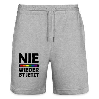 Nie wieder ist jetzt - Stanley/Stella Unisex Bio Joggingshorts Trainer  - Grau meliert - Vorne - Nik (191cm) & Marisol (170cm)