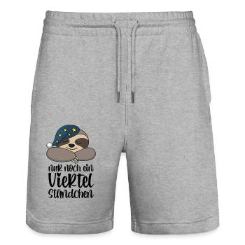 Faultier Nur Noch Ein Viertel Stündchen Geschenk - Stanley/Stella Unisex Bio Joggingshorts Trainer  - Grau meliert - Vorne - Nik (191cm) & Marisol (170cm)