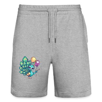 Peacock Bird Birthday Baby - Stanley/Stella Trainer Unisex Organic Jogging Shorts - heather grey - Front - Nik (191cm) & Marisol (170cm)