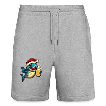Piranha Poisson Bière Noël - Short de jogging bio TRAINER Stanley/Stella unisexe - gris chiné - Devant - Nik (191cm) & Marisol (170cm)