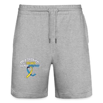 Ma sœur est carrément atteinte du syndrome de Down - Short de jogging bio TRAINER Stanley/Stella unisexe - gris chiné - Devant - Nik (191cm) & Marisol (170cm)