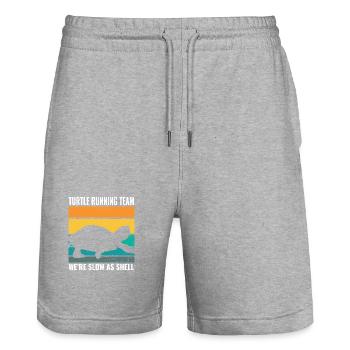 Turtle Running Team We're Slow As Shell Funny - Stanley/Stella Unisex Bio Joggingshorts Trainer  - Grau meliert - Vorne - Nik (191cm) & Marisol (170cm)
