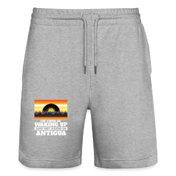 Im Tired of Waking Up and Not Being In Antigua - Stanley/Stella Trainer Unisex Organic Jogging Shorts - heather grey - Front - Nik (191cm) & Marisol (170cm)