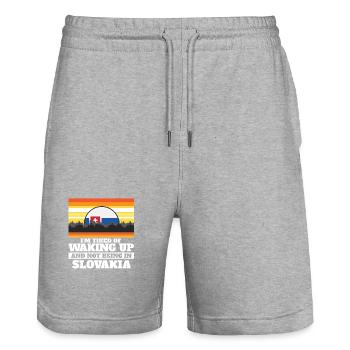 Im Tired of Waking Up and Not Being In Slovakia - Stanley/Stella Trainer Unisex Organic Jogging Shorts - heather grey - Front - Nik (191cm) & Marisol (170cm)
