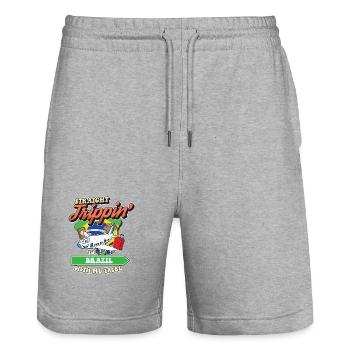 Voyage direct au Brésil avec ma famille de tribu - Short de jogging bio TRAINER Stanley/Stella unisexe - gris chiné - Devant - Nik (191cm) & Marisol (170cm)