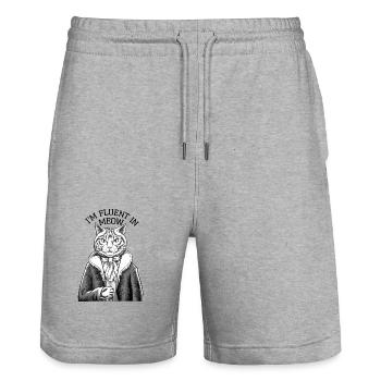 Ich beherrsche fließend Miau-Katzenkunst für Katzenliebhaber - Stanley/Stella Unisex Bio Joggingshorts Trainer  - Grau meliert - Vorne - Nik (191cm) & Marisol (170cm)