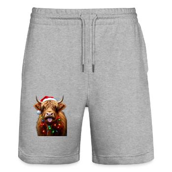 Schottische Hochlandkuh mit Weihnachtslichter-Charme - Stanley/Stella Unisex Bio Joggingshorts Trainer  - Grau meliert - Vorne - Nik (191cm) & Marisol (170cm)
