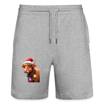 Schottische Highland-Kuh mit Weihnachtsbeleuchtung Weihnachten - Stanley/Stella Unisex Bio Joggingshorts Trainer  - Grau meliert - Vorne - Nik (191cm) & Marisol (170cm)