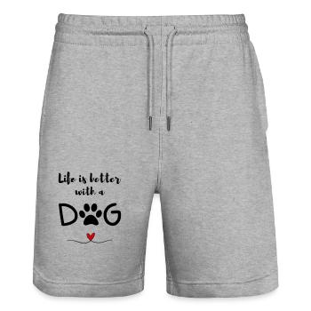 La vie est plus belle avec un chien – Dicton, Cœur et Patte - Short de jogging bio TRAINER Stanley/Stella unisexe - gris chiné - Devant - Nik (191cm) & Marisol (170cm)