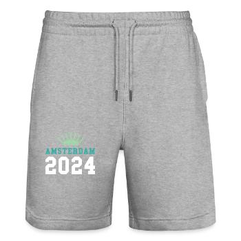 Amsterdam 2024 Krone - Short de jogging bio TRAINER Stanley/Stella unisexe - gris chiné - Devant - Nik (191cm) & Marisol (170cm)