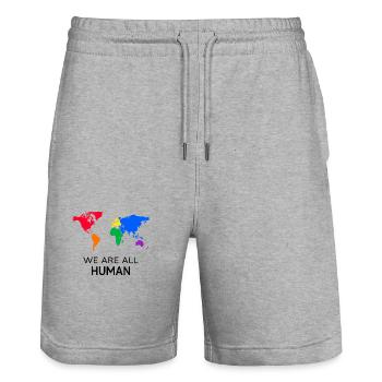 human proud LGBT regenbogen - Stanley/Stella Unisex Bio Joggingshorts Trainer  - Grau meliert - Vorne - Nik (191cm) & Marisol (170cm)