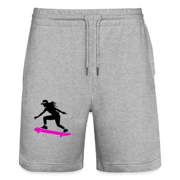 Skateboarding Woman Symbol Skateboard - Stanley/Stella Trainer Unisex Organic Jogging Shorts - heather grey - Front - Nik (191cm) & Marisol (170cm)