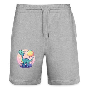 Dinosaur brontosaurus birthday comic - Stanley/Stella Trainer Unisex Organic Jogging Shorts - heather grey - Front - Nik (191cm) & Marisol (170cm)
