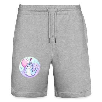 Robbe Tier Geburtstag Comic - Stanley/Stella Unisex Bio Joggingshorts Trainer  - Grau meliert - Vorne - Nik (191cm) & Marisol (170cm)