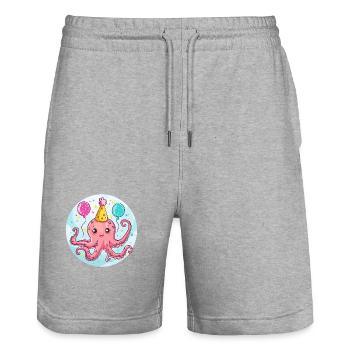 Oktopus Geburtstag Comic - Stanley/Stella Unisex Bio Joggingshorts Trainer  - Grau meliert - Vorne - Nik (191cm) & Marisol (170cm)