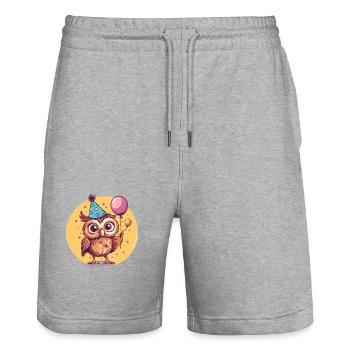 Eule Geburtstag Comic - Stanley/Stella Unisex Bio Joggingshorts Trainer  - Grau meliert - Vorne - Nik (191cm) & Marisol (170cm)