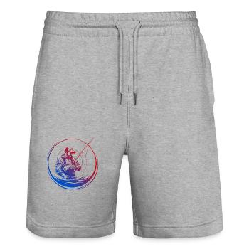 Fishing Silhouette Bunt - Stanley/Stella Unisex Bio Joggingshorts Trainer  - Grau meliert - Vorne - Nik (191cm) & Marisol (170cm)