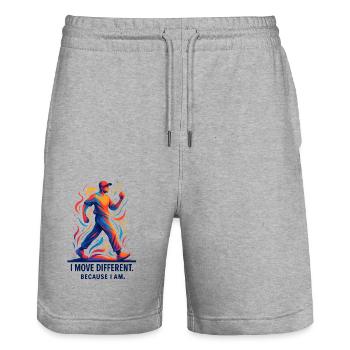 0014 move different male - Stanley/Stella Trainer Unisex Organic Jogging Shorts - heather grey - Front - Nik (191cm) & Marisol (170cm)
