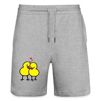 chicks in love (c) - Short de jogging bio TRAINER Stanley/Stella unisexe - gris chiné - Devant - Nik (191cm) & Marisol (170cm)