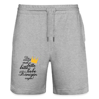Du musst erst "Bitte, bitte liebe Königin sagen!" - Stanley/Stella Unisex Bio Joggingshorts Trainer  - Grau meliert - Vorne - Nik (191cm) & Marisol (170cm)