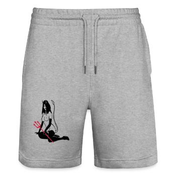 Teufelchen - Stanley/Stella Unisex Bio Joggingshorts Trainer  - Grau meliert - Vorne - Nik (191cm) & Marisol (170cm)