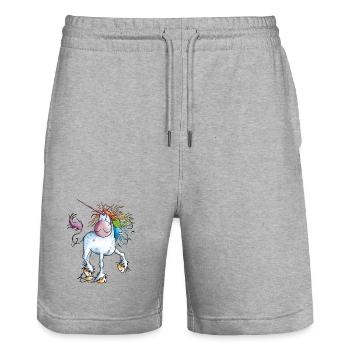 Regenbogen Einhorn - Stanley/Stella Unisex Bio Joggingshorts Trainer  - Grau meliert - Vorne - Nik (191cm) & Marisol (170cm)