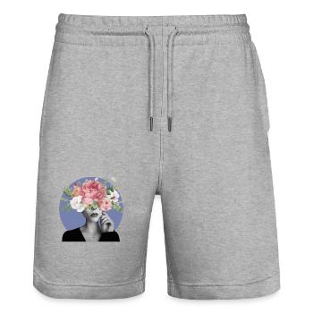 Blumiger Kopf - Stanley/Stella Unisex Bio Joggingshorts Trainer  - Grau meliert - Vorne - Nik (191cm) & Marisol (170cm)