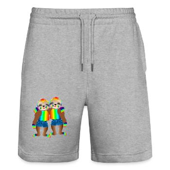 LGBTQIA+ PRIDE FREUNDSCHAFT - FAULTIERE - Stanley/Stella Unisex Bio Joggingshorts Trainer  - Grau meliert - Vorne - Nik (191cm) & Marisol (170cm)