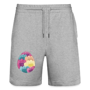 Œuf de Pâques coloré avec motif de fleurs - Short de jogging bio TRAINER Stanley/Stella unisexe - gris chiné - Devant - Nik (191cm) & Marisol (170cm)