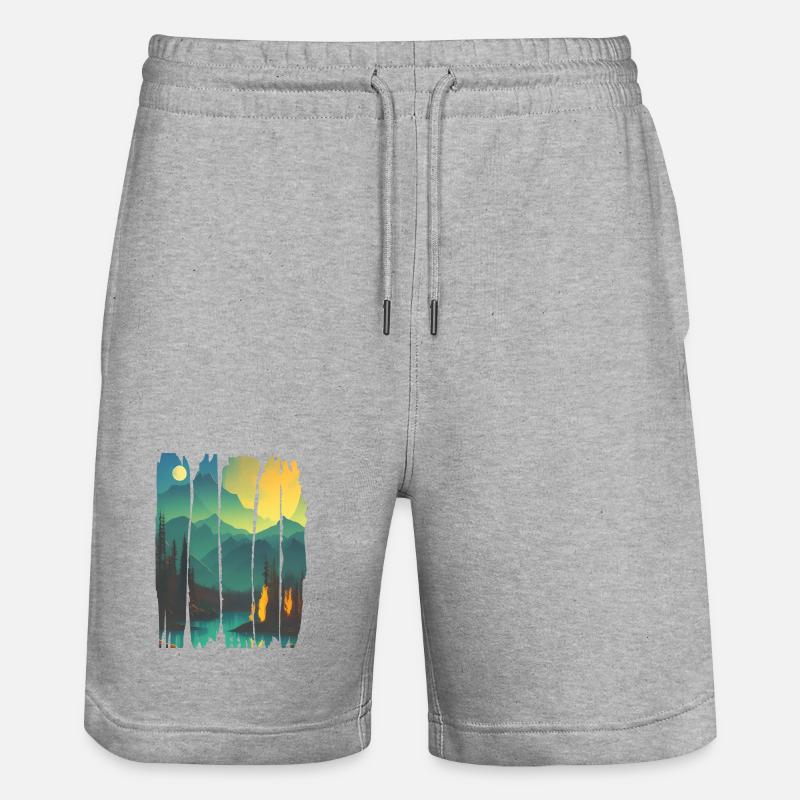 Landscape Campfire Forest - Stanley/Stella Trainer Unisex Organic Jogging Shorts - heather grey