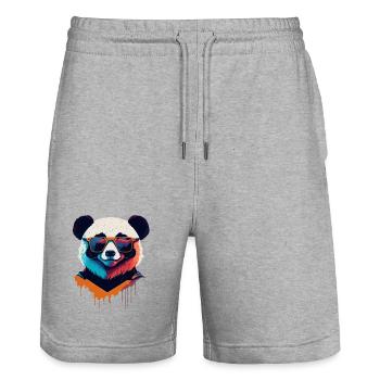 Panda Power: Retro Panda T-Shirt - Stanley/Stella Trainer Unisex Organic Jogging Shorts - heather grey - Front - Nik (191cm) & Marisol (170cm)
