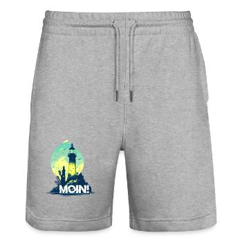 HELLO! - Stanley/Stella Trainer Unisex Organic Jogging Shorts - heather grey - Front - Nik (191cm) & Marisol (170cm)