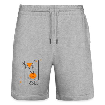 believe in yourself - Stanley/Stella Trainer Unisex Organic Jogging Shorts - heather grey - Front - Nik (191cm) & Marisol (170cm)