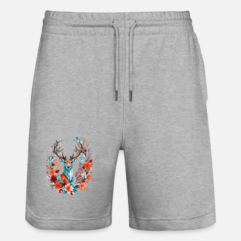 Cerf avec des fleurs - Short de jogging bio TRAINER Stanley/Stella unisexe - gris chiné