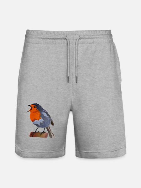 Robin Bird Illustration on Textile - Stanley/Stella Trainer Unisex Organic Jogging Shorts - heather grey