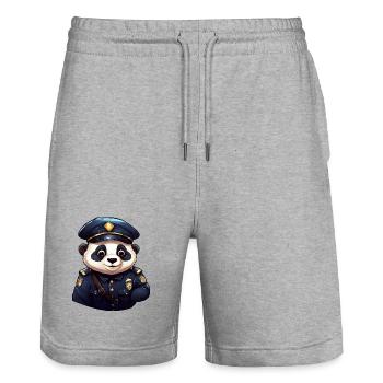 Policier panda - Short de jogging bio TRAINER Stanley/Stella unisexe - gris chiné - Devant - Nik (191cm) & Marisol (170cm)