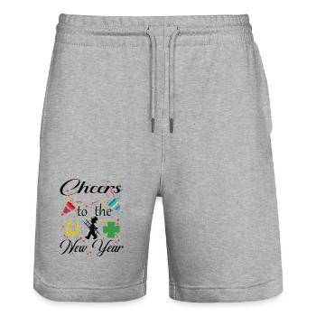 CHEERS TO THE NEW YEAR. - Stanley/Stella Unisex Bio Joggingshorts Trainer  - Grau meliert - Vorne - Nik (191cm) & Marisol (170cm)