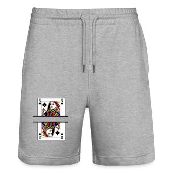 Spielkarten-Pik-Dame mit Bannerplatz - Stanley/Stella Unisex Bio Joggingshorts Trainer  - Grau meliert - Vorne - Nik (191cm) & Marisol (170cm)