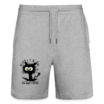 Abitur 2026 - Ich habe fertig - Gestresste Katze - Stanley/Stella Unisex Bio Joggingshorts Trainer  - Grau meliert - Vorne - Nik (191cm) & Marisol (170cm)