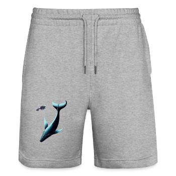 Diver and Whale Illustration for Sea Lovers - Stanley/Stella Trainer Unisex Organic Jogging Shorts - heather grey - Front - Nik (191cm) & Marisol (170cm)