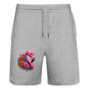 Flamingo - Stanley/Stella Unisex Bio Joggingshorts Trainer  - Grau meliert - Vorne - Nik (191cm) & Marisol (170cm)